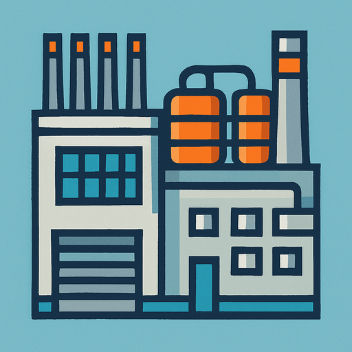 Industrial building 2d pixilated topdown.
In-Game asset.  2d.  High contrast.  No shadows