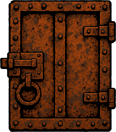 rusted iron door.
In-Game asset.  2d.  High contrast.  No shadows