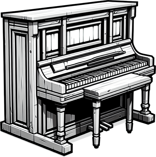 wild west  saloon piano real life.
Single Game Texture. In-Game asset. 2d. Blank background. High contrast. No shadows.