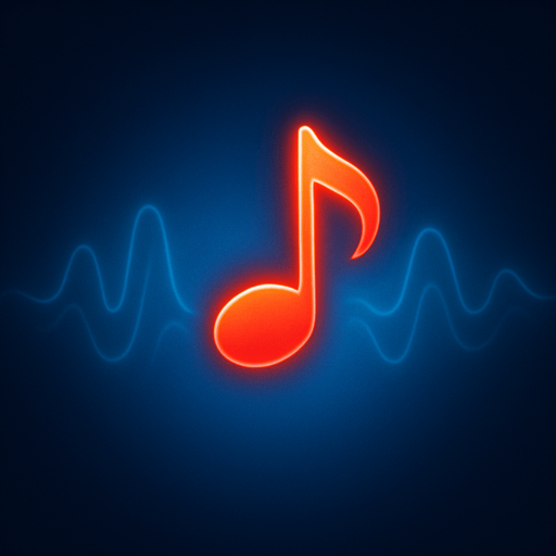 A single glowing red melody symbol in the center, surrounded by soft blue light, abstract sound waves gently radiating outward, dreamy and minimalistic background, magical atmosphere, high contrast lighting, perfect for a music-themed game, 4K, highly detailed.
In-Game asset.  2d.  High contrast.  No shadows