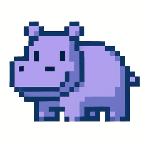Hippo pixel.
In-Game asset.  2d.  High contrast.  No shadows