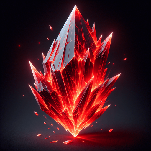 A sharp, faceted red crystal or gem shard glowing hotly..
Single Game Texture.  In-Game asset.  2d.  Blank background.  High contrast.  No shadows