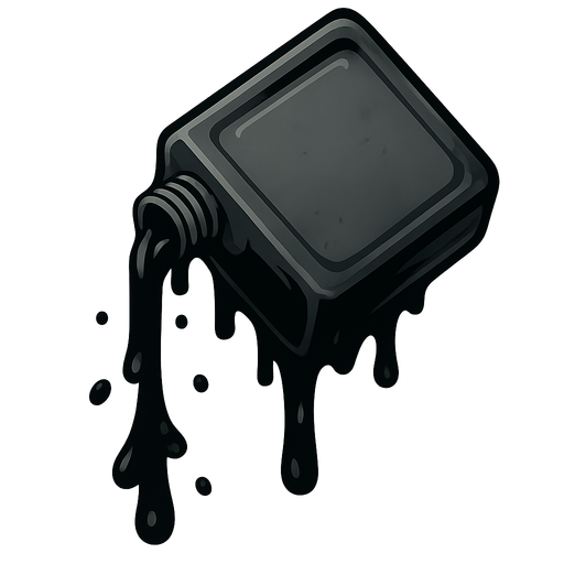 Black oil dripping out a container.
Single Game Texture.  In-Game asset.  2d.  Blank background.  High contrast.  No shadows