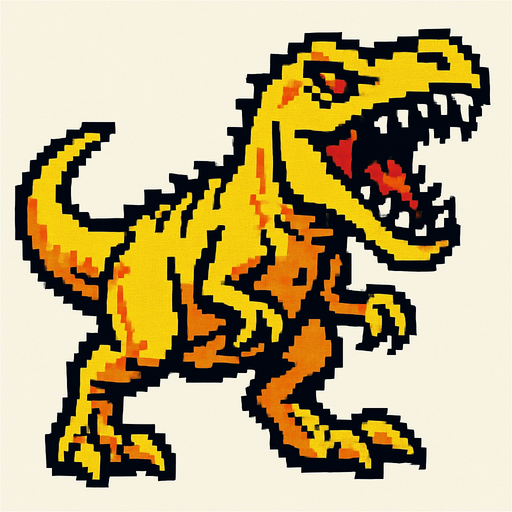 90'lardaki retro oyun dinazoru. vahşi olsun. sarı olsun
In-Game asset.  2d.  High contrast.  No shadows