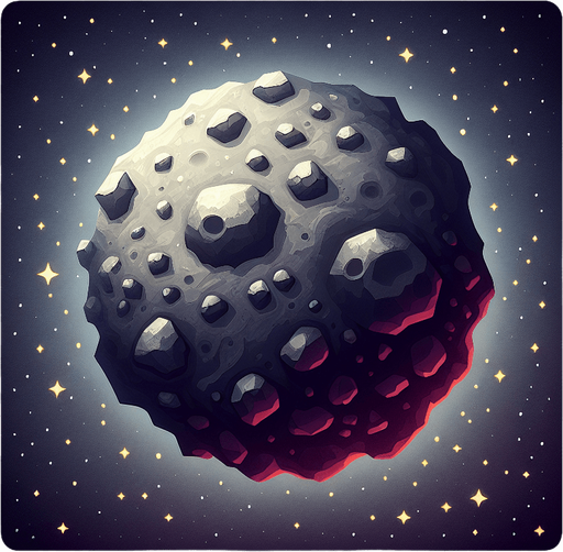 asteroid.
Single Game Texture.  In-Game asset.  2d.  Blank background.  High contrast.  No shadows