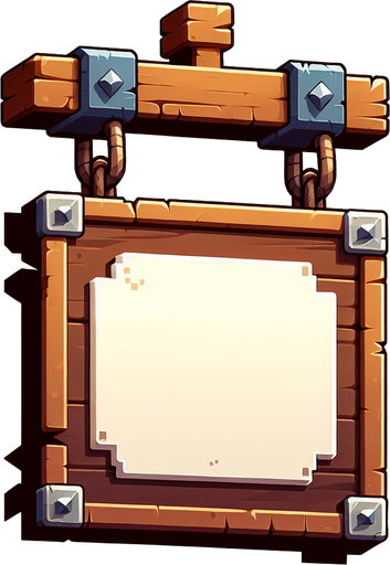 Cartel colgante.
Single Game Texture.  In-Game asset.  2d.  Blank background.  High contrast.  No shadows