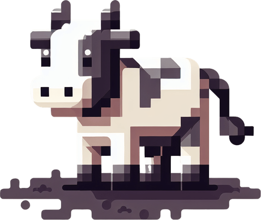 cow.
Single Game Texture.  In-Game asset.  2d.  Blank background.  High contrast.  No shadows