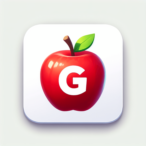 the "G" sign on the red apple.
Single Game Texture. In-Game asset. 2d. Blank background. High contrast. No shadows.