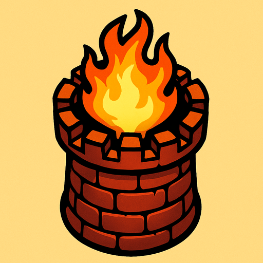 torrre de fuego desde arriba.
In-Game asset.  2d.  High contrast.  No shadows