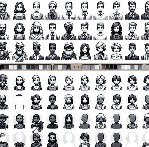 People who are midle class.
Single Game Texture. In-Game asset. 2d. Blank background. High contrast. No shadows.