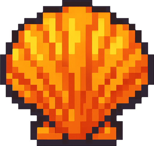 seashell, pixelart.
In-Game asset.  2d.  High contrast.  No shadows