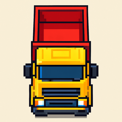 Pixel art kamyon kuş bakışı.
In-Game asset.  2d.  High contrast.  No shadows
