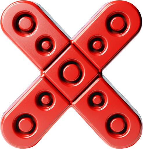 A large letter 'X' as in tic tac toe coloured red, in a similar style to the O-player image.
Single Game Texture.  In-Game asset.  2d.  Blank background.  High contrast.  No shadows. No surrounding circle nor square.