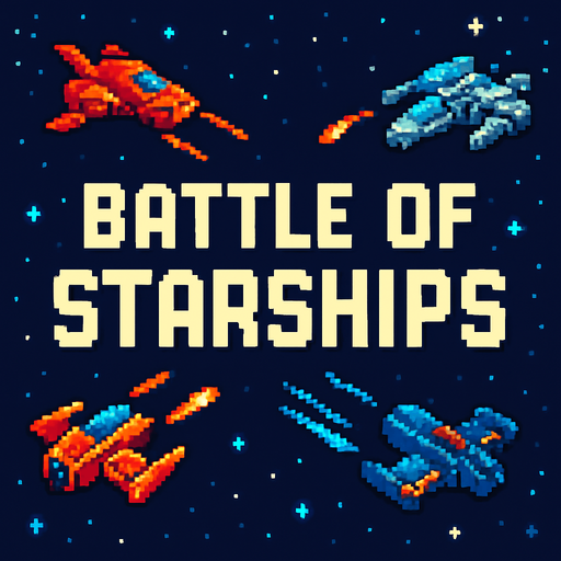pixel inscription battle of starships in the style of space pixel art.
In-Game asset.  2d.  High contrast.  No shadows