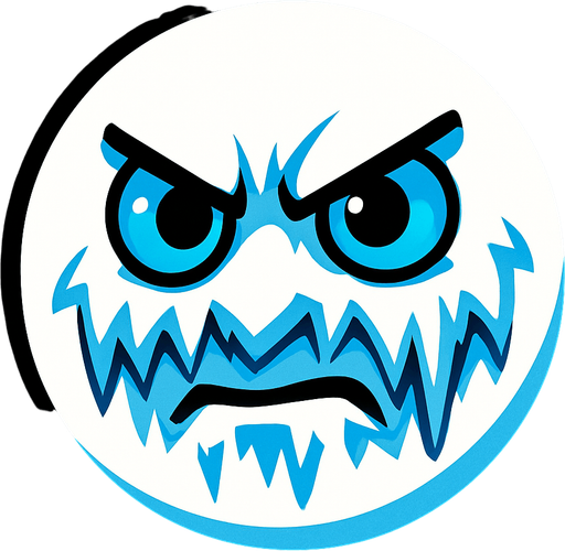 a white circle with blue eyes and an icy face.
In-Game asset.  2d.  High contrast.  No shadows