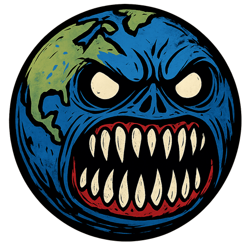 Super scary earth with sharp teeth.
Single Game Texture.  In-Game asset.  2d.  Blank background.  High contrast.  No shadows