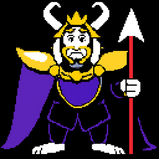 asgore
undeertale.
In-Game asset.  2d.  High contrast.  No shadows