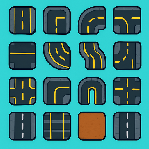Many types of roads assets for tower defense game. HD colors.
In-Game asset.  2d.  High contrast.  No shadows