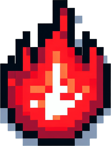 red flame. flat pixelated. 8 bit..
Single Game Texture. In-Game asset. 2d. Blank background. High contrast. No shadows.