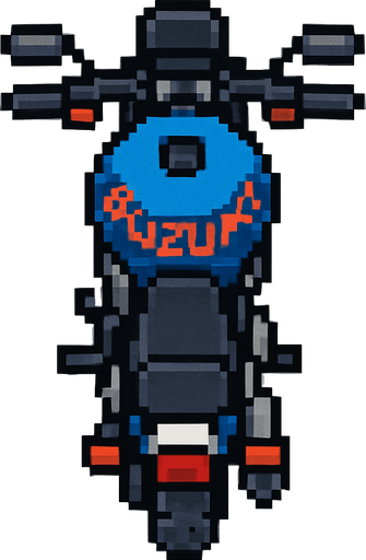 bird's eye pixel art motorcycle suzuki.
In-Game asset.  2d.  High contrast.  No shadows