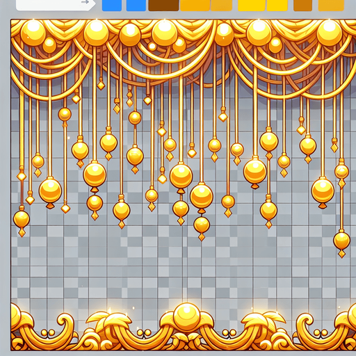 gold color baloon string hanging straigth view.
Single Game Texture.  In-Game asset.  2d.  Blank background.  High contrast.  No shadows