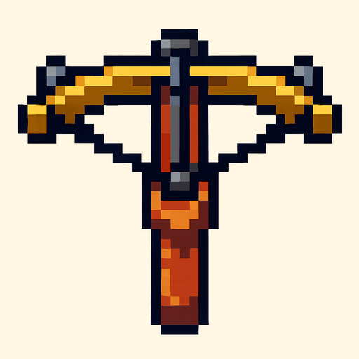Ballesta vista desde arriba, pixel cartoon..
In-Game asset.  2d.  High contrast.  No shadows