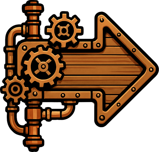 has una flecha de señalizacion en estilo steampunk.
In-Game asset.  2d.  High contrast.  No shadows