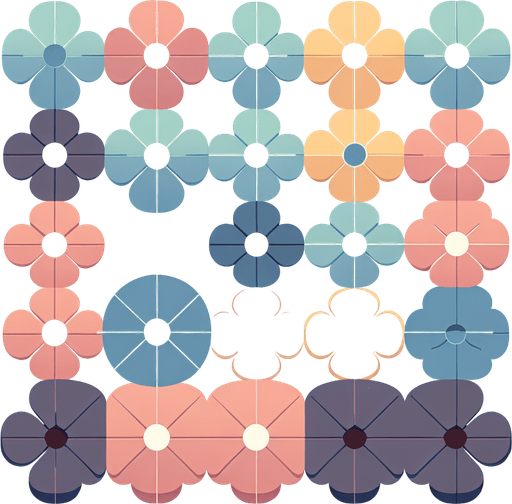 Background for hyper casual puzzle game. Pastel colors, flat shaded, vector art. Circular flowers.
Single Game Texture. In-Game asset. 2d. Blank background. High contrast. No shadows.