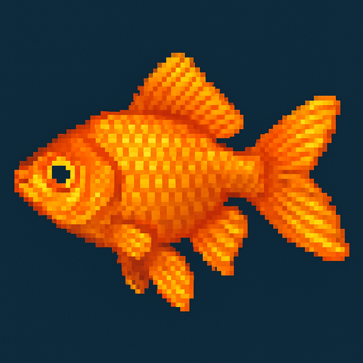 realistic pixel gold fish.
In-Game asset.  2d.  High contrast.  No shadows