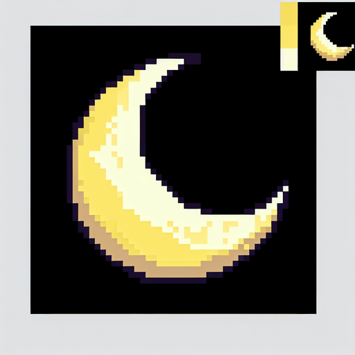 A pixel art moon, crescent, pale yellow.
Single Game Texture. In-Game asset. 2d. Blank background. High contrast. No shadows.