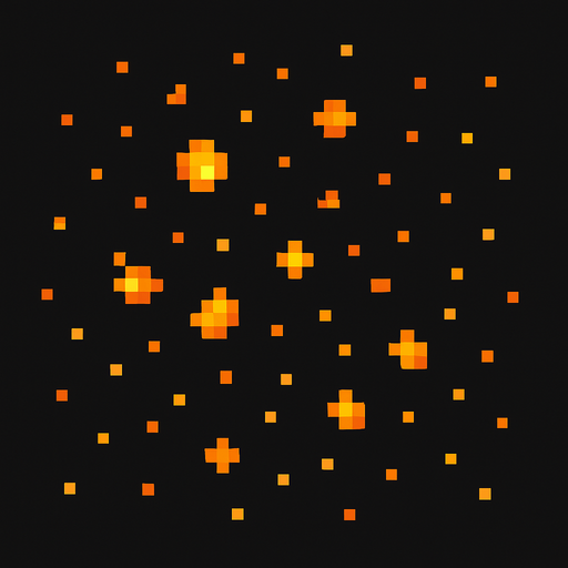 Particles are scattered around scattered particles pixel art less pixel.
In-Game asset.  2d.  High contrast.  No shadows