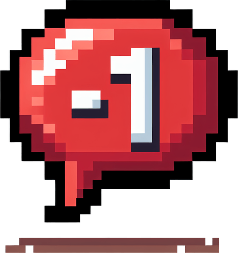 ubbe speech with red text inside saying "-1". pixelated. 8 bit..
Single Game Texture. In-Game asset. 2d. Blank background. High contrast. No shadows.