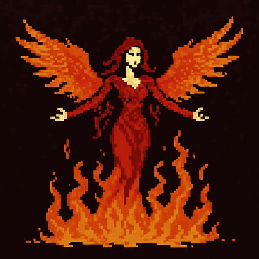 Phoenix woman Dark souls style 2d pixel art.
In-Game asset.  2d.  High contrast.  No shadows