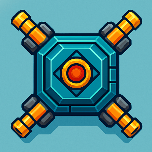 Square & diagonal tank enemies from the future have 4 turrets on its 4 sides, HD colors.
In-Game asset.  2d.  High contrast.  No shadows
