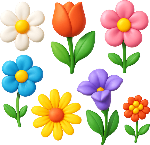 Pack of different flowers, 3D flowers, without black lines around it!
In-Game asset.  High contrast.  No shadows. 3D
