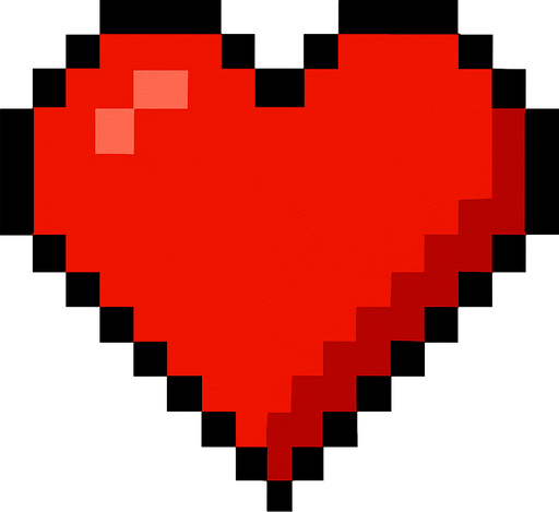 corazon de pixeles.
In-Game asset.  2d.  High contrast.  No shadows