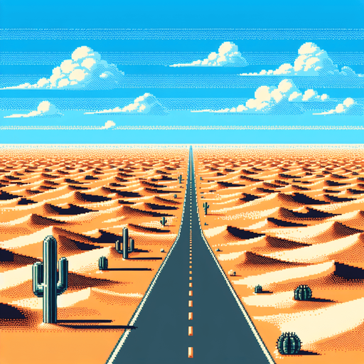 desert landscape with a straigth road centered..
video game style