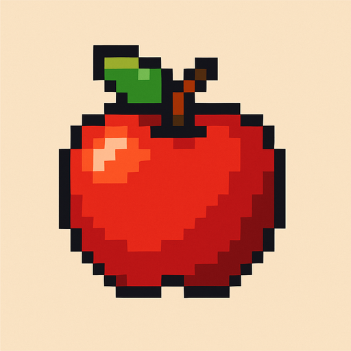 pixel art 2d apple.
In-Game asset.  2d.  High contrast.  No shadows