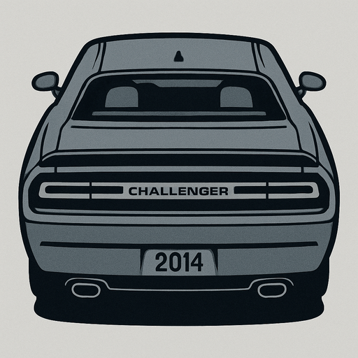 Gri Dodge challenger 2014 arkasi ama yukaridan.
In-Game asset.  2d.  High contrast.  No shadows