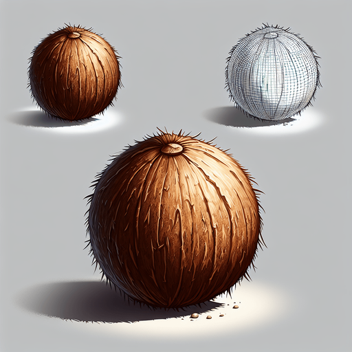 Make an image og a coconut.
Single Game Texture. In-Game asset. 2d. Blank background. High contrast. No shadows.