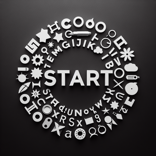 Top view of white Letters « START » following a round path.
Black background
