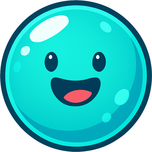 Mutlu, camgöbeği mavisi renkli bir bubble.
In-Game asset.  2d.  High contrast.  No shadows