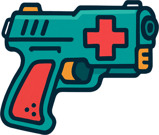 There is a + on the gun.
In-Game asset.  2d.  High contrast.  No shadows