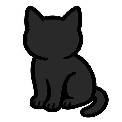 sitting cat with no eyes and mouth.
In-Game asset.  2d.  High contrast.  No shadows