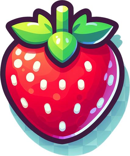 strawberry,cartoon,2d,blank background.
Single Game Texture.  In-Game asset.  2d.  Blank background.  High contrast.  No shadows