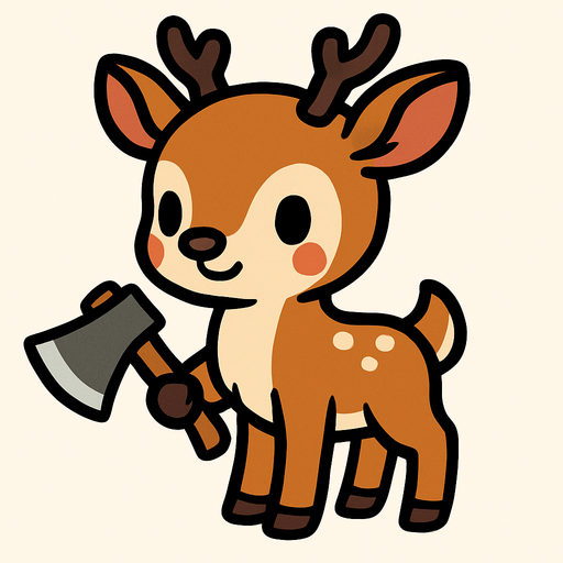 a cute dear with an axe.
In-Game asset.  2d.  High contrast.  No shadows