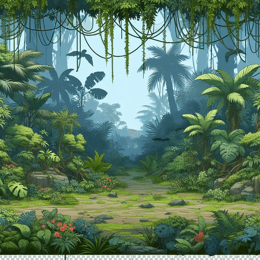 jungle.
Single Game Texture.  In-Game asset.  2d.  Blank background.  High contrast.  No shadows