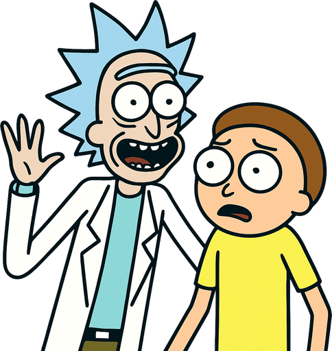 rick and morty.
In-Game asset.  2d.  High contrast.  No shadows