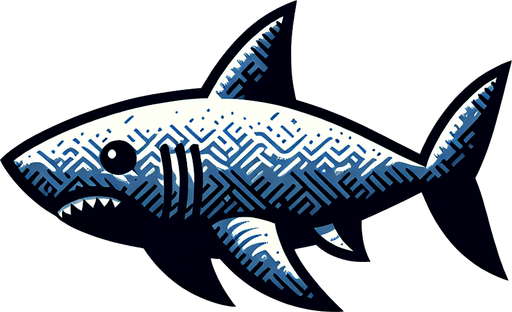 Shark.
Single Game Texture.  In-Game asset.  2d.  Blank background.  High contrast.  No shadows