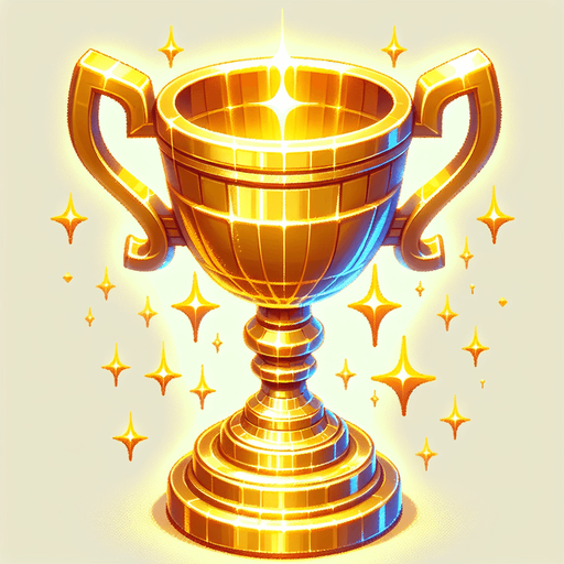 Golden trophy.
Single Game Texture. In-Game asset. 2d. Blank background. High contrast. No shadows.